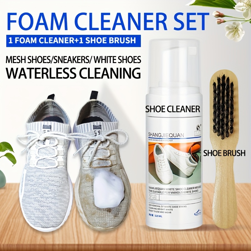 Sneaker Care Foam - [水なし汚れ落とし]スポーツシューズクリーナー ブラシ付き メッシュスニーカー&白靴フォームムース 水なし汚れ落とし 120ml