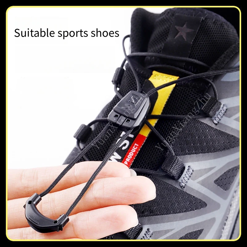 Sneaker Care Accessories - 結ばないラウンドテニスシューレース ランニングスニーカー用 大人＆子供用 ブラック/ホワイト 結ばない靴ひもアクセサリー