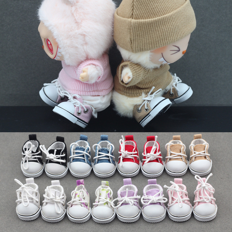 Sneaker Care Accessories - ドールキャンバススニーカー38mmレースアップカジュアルミニシューズ（10cmコットンぬいぐるみ人形用）17cmラブブDIY衣装交換用アクセサリー