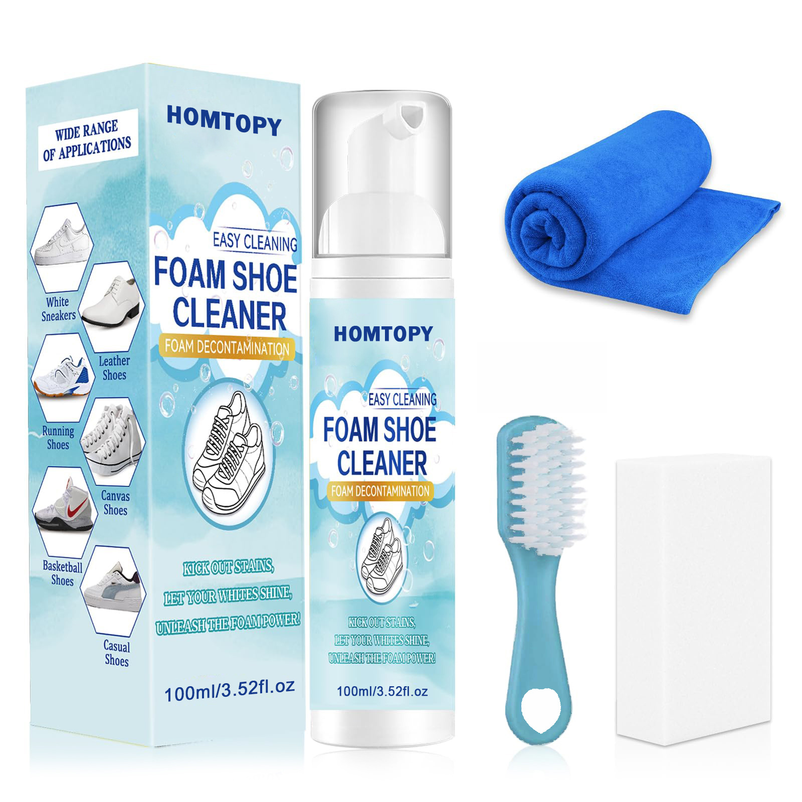 Sneaker Care Accessories - 靴クリーニングキット、スニーカークリーナー、汚れや汚れを除去、ブラシとタオル付き、白い靴、レザー、ニット、PU用の靴クリーナー